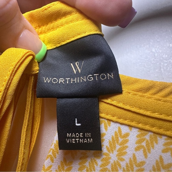 Worthington NWT Layered  Yellow Geometric Print Keyhole Halter Top Size Large - Picture 6 of 8